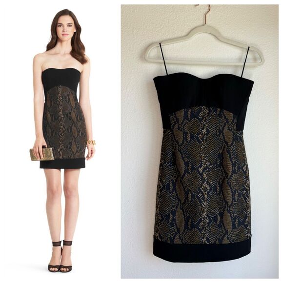 Diane von Furstenberg Garland Two Black & Python Strapless Bodycon Mini Dress 4 - Picture 1 of 14